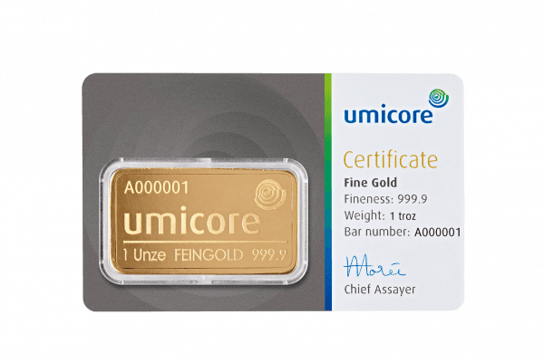 Lingot d'or 1 oz (31,1 g) Umicore