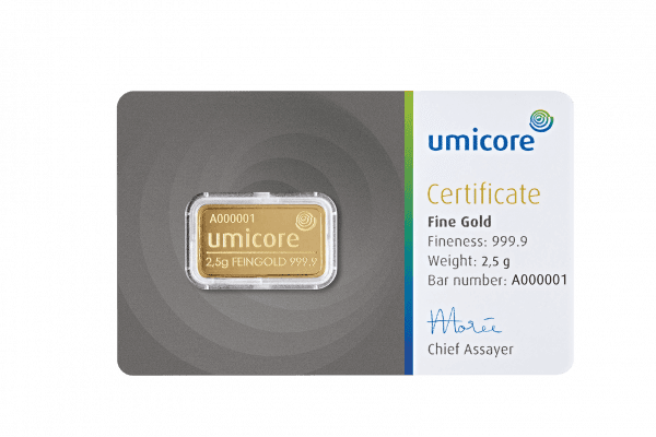 Lingot d'or 2,5 g Umicore