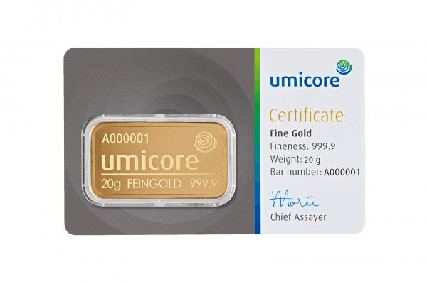 Lingot d'or 20 g Umicore
