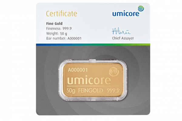 Lingot d'or 50 g Umicore