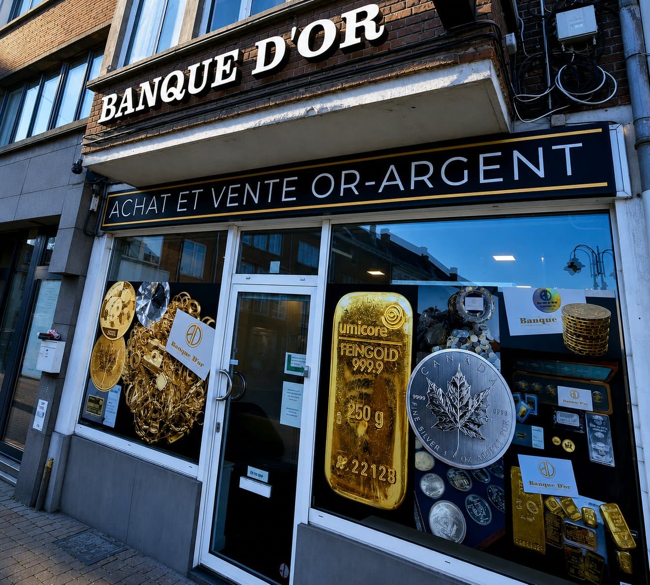 Boutique Banque d'Or à Wavre — façade Avenue A. Bosch