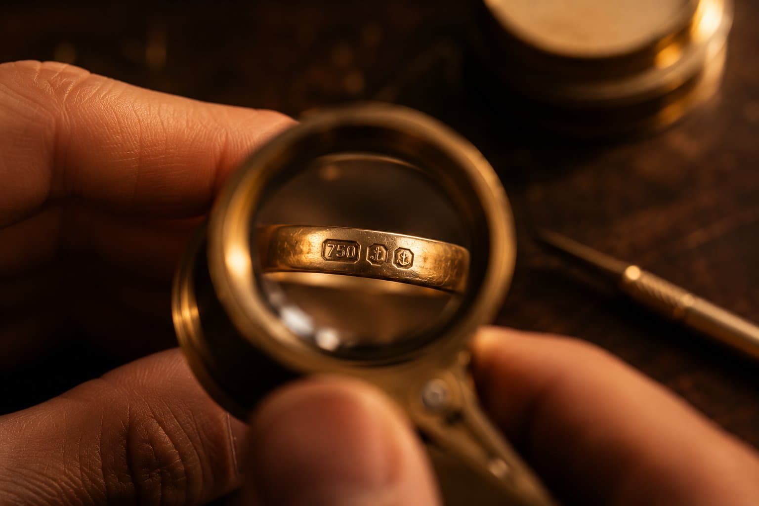 Examen minutieux d'un bijou à la loupe