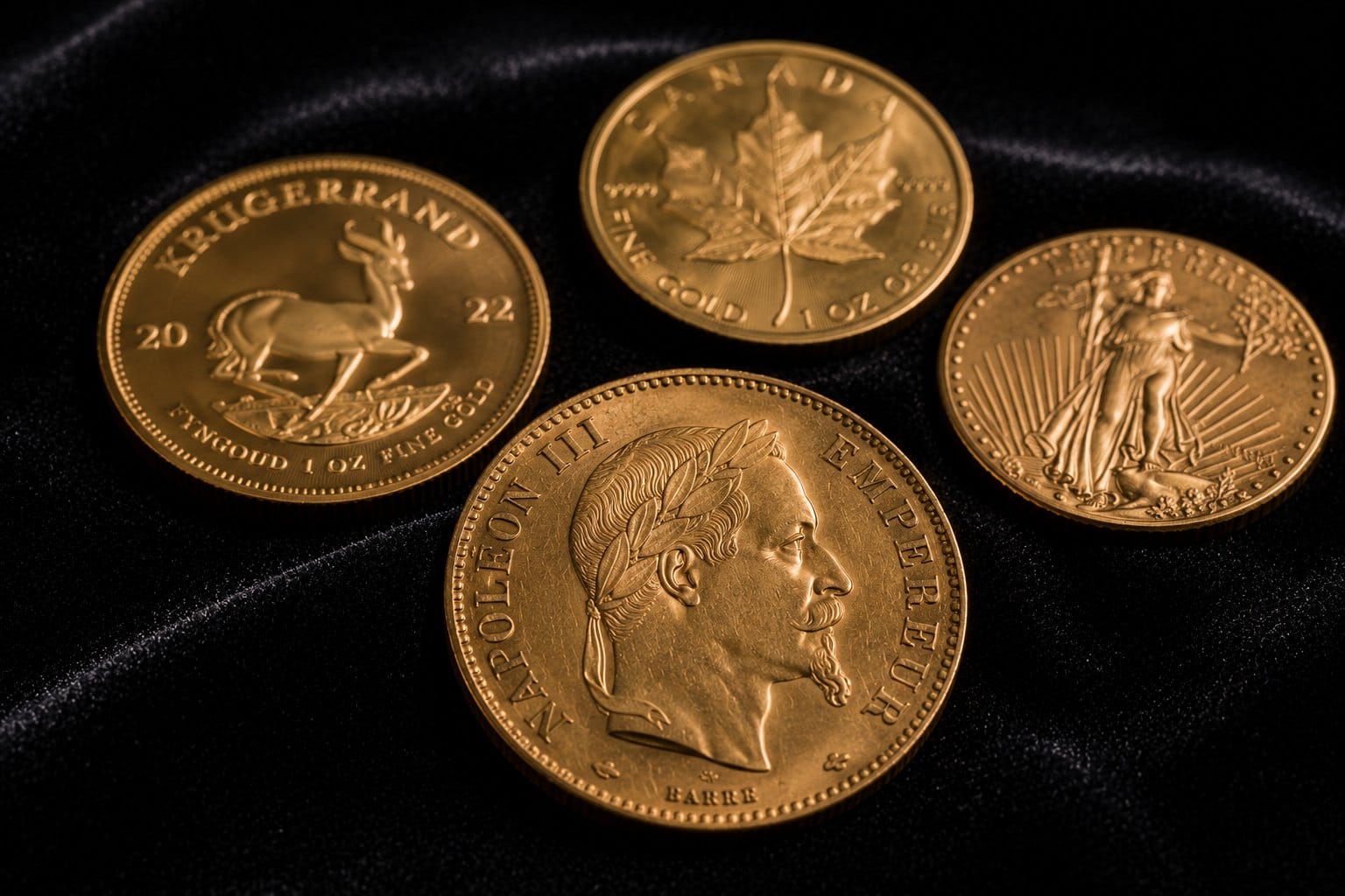 Pièces d'or — Napoléon, Krugerrand, Maple Leaf, American Eagle